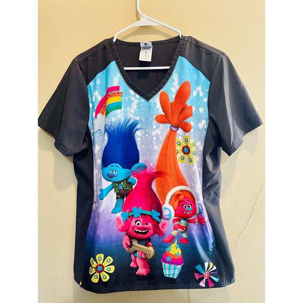 Cherokee Tooniforms DreamWorks Trolls Musical Genius Scrub Top V-Neck Size M